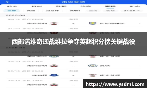 西部诺维奇迎战维拉争夺英超积分榜关键战役